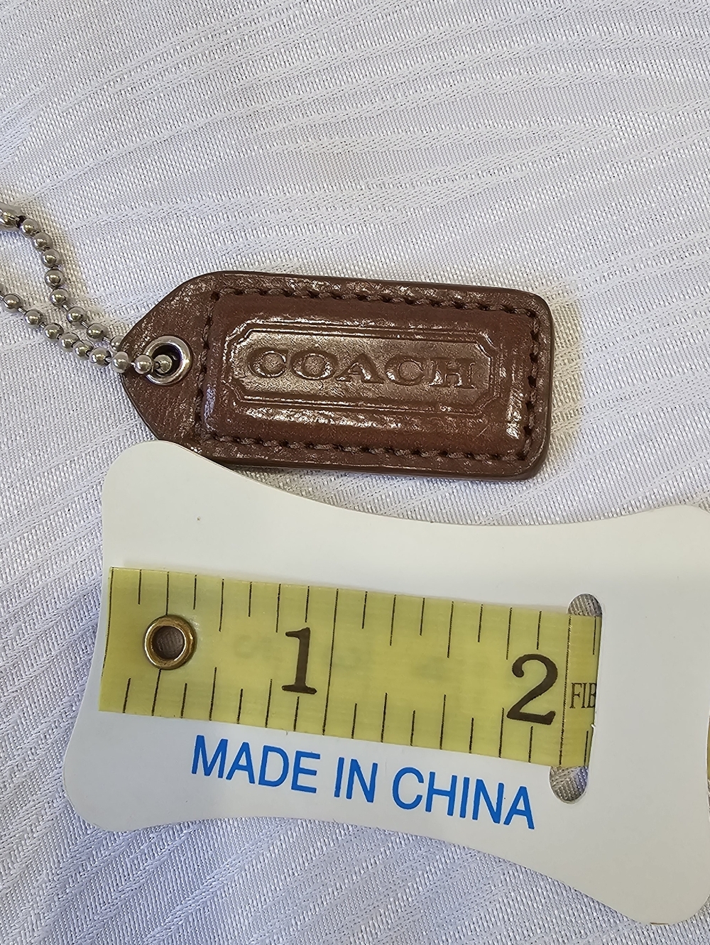 Coach Brown Leather Logo Tag with Silver Ball Chain - Picture 3 of 3